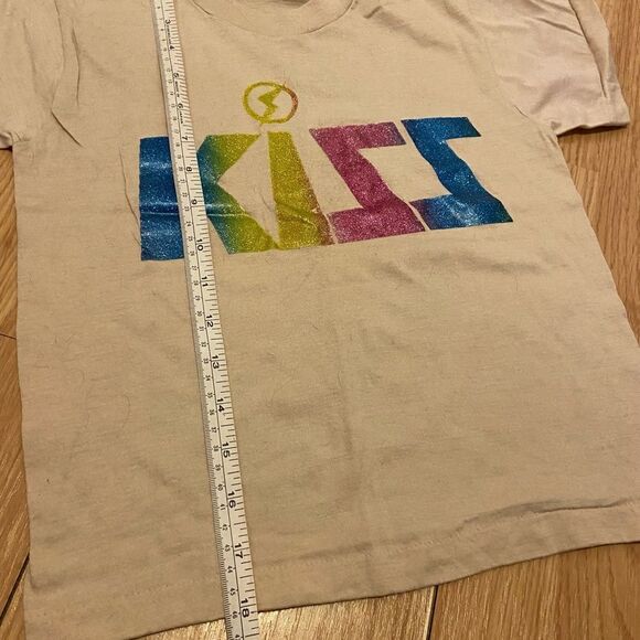 Vintage KISS Band T-Shirt Size youth 10/12 womens xs Rare Rainbow Logo f02 - Picture 2 of 5